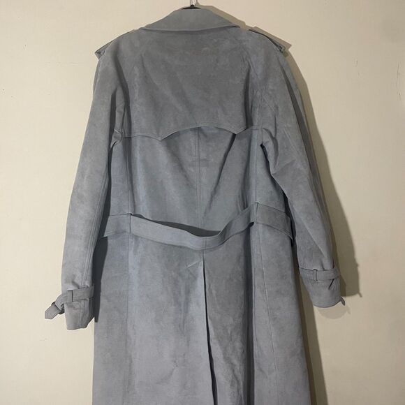 Jeffrey Banks For Lakeland Mens Coat 42L Gray Ultra Suede Double Breasted Trench - Picture 12 of 16